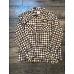 Ariat Retro Fit Plaid Flannel Pearl Snap Long Sleeve Brown Western Mens Large